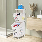 Tiered Laundry Storage Organizer Tiered Laundry Hamper Sorter Bathroom Laundry Basket with Wheels Removable Plastic Storage Basket for Kitchen (2-Tier)