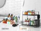 LEMIKKLE Bathroom Organizer Countertop, Counter Organizer for Bathroom Decor, Wooden Sink Shelf for Vanity Storage, Makeup Tray for Perfume Skincare Bedroom Kitchen Corner (Black)