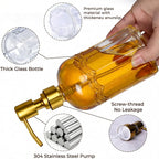 Coffee Syrup Dispenser Set of 2, 13.5 oz (400ml) Glass Bottles with Antique Bronze Stainless Steel Pump, Coffee Bar Syrup Pump Dispensers with Funnel, Cleaning Tools & Tags