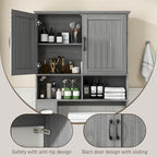 Over The Toilet Storage Cabinet, Farmhouse Storage Cabinet Over Toilet with Barn Door& Toilet Paper Holder Stand，Home Space-Saving Toilet Rack, for Bathroom, Restroom, Laundry.Wash Gray