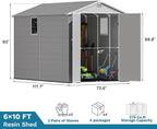 Devoko 6x10 FT Plastic Outdoor Storage Shed with Floor, Resin Garden Shed with Lockable Door and Window, Waterproof Outside Tool Storage Shed for Patio, Garden, Backyard, Light Gray