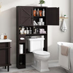 Vabches Over The Toilet Storage Cabinet, Farmhouse Storage Cabinet Over Toilet with 2 Barn Doors & Toilet Paper Holder Stand，Home Space-Saving Toilet Rack, for Laundry, Restroom, Bathroom.Walnut