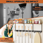 Broom Holder Wall Mount with Cleaning Supplies Organizer, Laundry Room Organization and Storage Shelves with Ironing Board Holder, Mop Hanger Broom Rack with Hooks, Home Improvement Garage Organizer