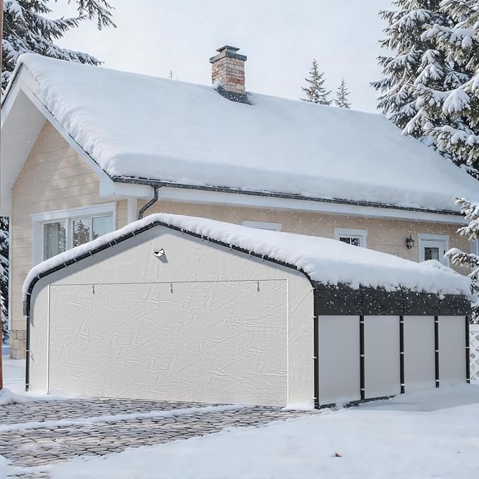 Carports Canopy Heavy Duty, Fully Enclosed Metal Garage with Sidewalls (20x20, White)
