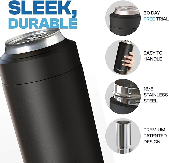 Frost Buddy Universal Buddy Can Cooler - Fits All - For Regular 12 & 16 oz or Slim-Size Bottles - Insulated Double -Walled Stainless Steel (All white)