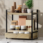 2-Tier Bathroom Organizer Countertop with Drawer, Wood Bathroom Counter Shelf for Storage, Vanity Organizer Countertop for Kitchen, Office