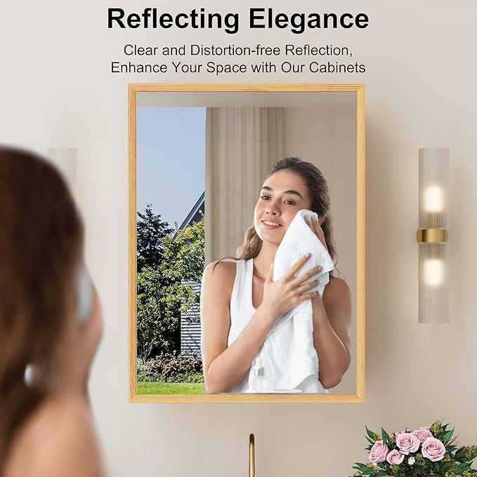 16x24 Inch Wood Medicine Cabinet with Mirror, Surface or Recessed Mounted Bathroom Cabinets with Adjustable Shelves, Soft-Close Hinges, Wall Mounted Cabinet for Storage