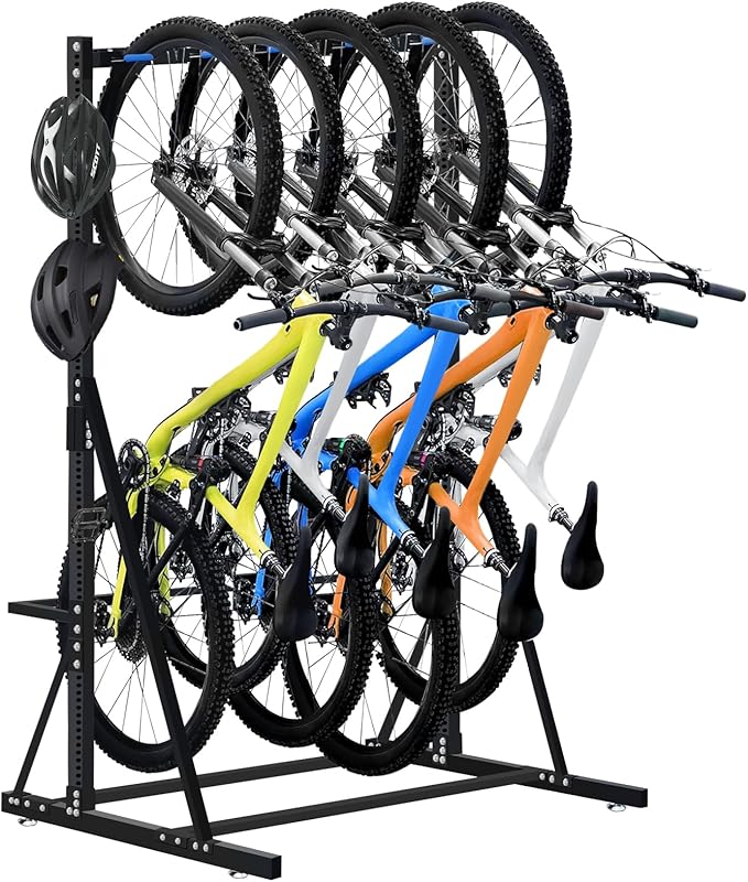 Freestanding Bike Rack - Heavy Duty 5-Bike Vertical Stand, Width: 53 Inches,350lb Capacity Garage Storage Organizer,Black