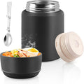 Thermo for Hot & Cold Food, 17oz Insulated Food Jar with Handle Spoon, Thermal Lunch Container, 316 Stainless Steel Lunch Box for Men Women, Keeps food Hot for 12 Hours or Cold for 24 Hours(Black)