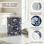 MyGift Ceramic Kitchen Utensil Holder with Blue and White Floral Design – Decorative Crock for Cooking Utensils, Flatware, and Countertop Storage