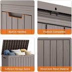 45 Gallon Waterproof Resin Deck Box, UV Resistant Outdoor Storage for Garden, Patio, Porch, Delivery（Grey，45 Gallon）