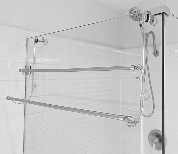 Insieme Extra Wide (32"x 16"x 4.7”) Towel Rack for Over Glass Shower Wall or Glass Shower Enclosure (Frameless or Frames up to 1.6" Thick). 2 Tier - Stainless Steel - No Rust
