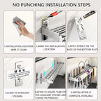 Hanging Wall Mount knife Wall Mount, Kitchen Organizer Storage Shelf for Utensils Spatula Spoon, Space-Saving Knife Rack with Hooks,Wall-Mounted Utensil Holder (Grey, 50CM+Single Pole+8Hooks)