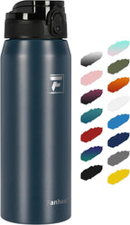 Fanhaw 24 oz Insulated Stainless Steel Water Bottle with Anti-Dust Chug Lid, Leakproof Vacuum Metal Bottle for Kids, Women & Men (Navy Blue)