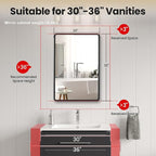 Bathroom Medicine Cabinet with Mirror, 20x30 inch Metal Black Recessed Medicine Cabinet with 3 Adjustable Metal Shelves, Rounded Rectangle Storage Cabinet