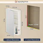 Keonjinn 24 x 32 Inch Silver Medicine Cabinet for Bathroom with Mirror, Assembly Required, Wall Mount or Recessed, Free Adjustable Shelves, Tempered Glass, Lightweight