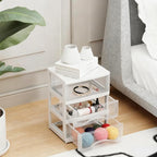 BYCY 3 Drawer White Plastic Storage Organizer Rolling Cart with Wheels Casters,Assemble Organizer Cart Storage Bin Paper Organizer for Office Art Craft Supplies Dresser Classroom and Home,Wide