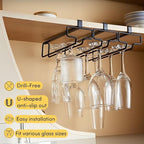 LINFIDITE Wine Glass Holder 2PCS Stemware Rack Hanger Under Cabinet Wine Glass Rack Kitchen Hanging Storage Rack Organizer,Black (For Partition Thickness under 0.98")