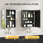 16x26 Pre-Assembled Bathroom Medicine Cabinet Mirror, Surface or Recessed Brushed Nickel Medicine Cabinet with Mirror & Rustproof Aluminum Frame, Beveled Bathroom Vanity Mirror with Storage