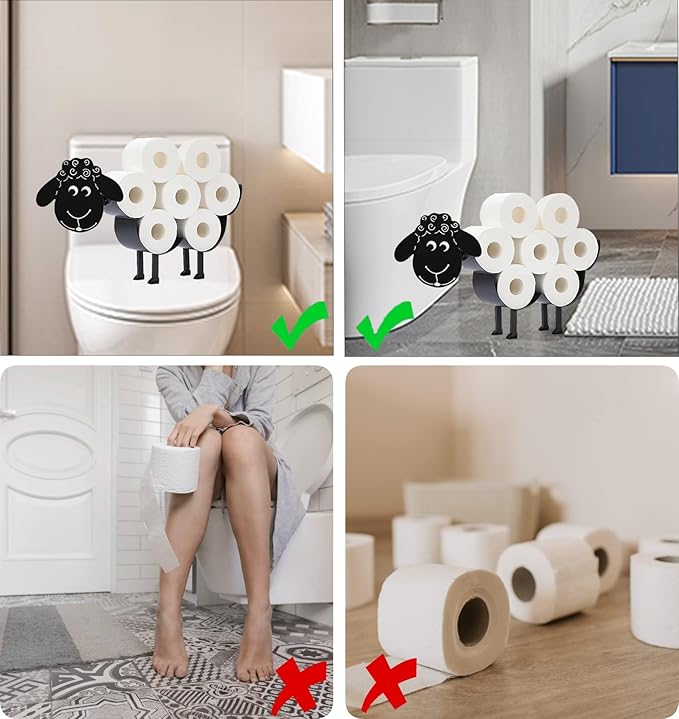 Sheep Toilet Tissue Holder,Animal Paper Holders,Decorative Metal Papers Holder,Funny Toilet Animal Storage for Bathrooms,Bathroom Paper Organizer for Extra 8 Rolls Stand & Wall Mounted Art Decor