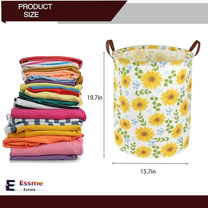 Essme Baby Girls Laundry Hamper, Baby Storage Basket for Girls Sunflower Bedroom Decor, Nursery Hamper,Yellow Hamper，Gift Baskets,Home Organizer(Sunflower)