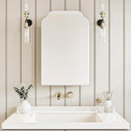 Victorian-Style Recessed Bathroom Medicine Cabinet, Wood Wall Cabinet with 16.5"x24" Curved Mirror, Bathroom Storage Cabinet, Black, Left-Swing Door