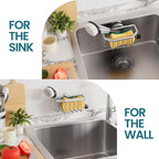 TAILI Sponge Holder for Kitchen Sink with Strong Suction Cup, Rustproof Aluminum Sink Caddy for Sponges, Brushes, Stoppers & Scrapers, Silver