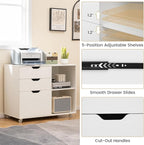 Giantex 3 Drawer File Cabinet, Office Storage Cabinet Fits Files Letter, A4, Legal Size, Rolling Printer Stand with Adjustable Shelf, Office Organization and Storage, Lateral Filing Cabinet (White)
