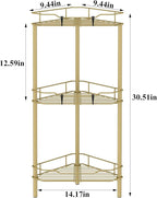 3 Tier Floor Standing Corner Shower Caddy Organizer Shelf with Hooks, Bathroom Shelves Stand Rack, Gold