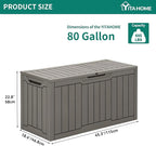 YITAHOME 80 Gallon Resin Deck Box, Waterproof Outdoor Storage Box, Lockable Indoor Outdoor Storage Bench for Supplies and Essentials, Taupe