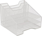 Mind Reader Metal Mesh Desktop File Organizer, 3-Tier Paper Tray with 5 Compartments, Office Mail Sorter, White