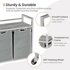 Laundry Hamper, Laundry Basket, Laundry Sorter with 3 Removable Bags, Clothes Basket with 3 Compartments, Wheels, Shelf for Laundry Room Bathroom Bedroom (2 Bags-Gray)