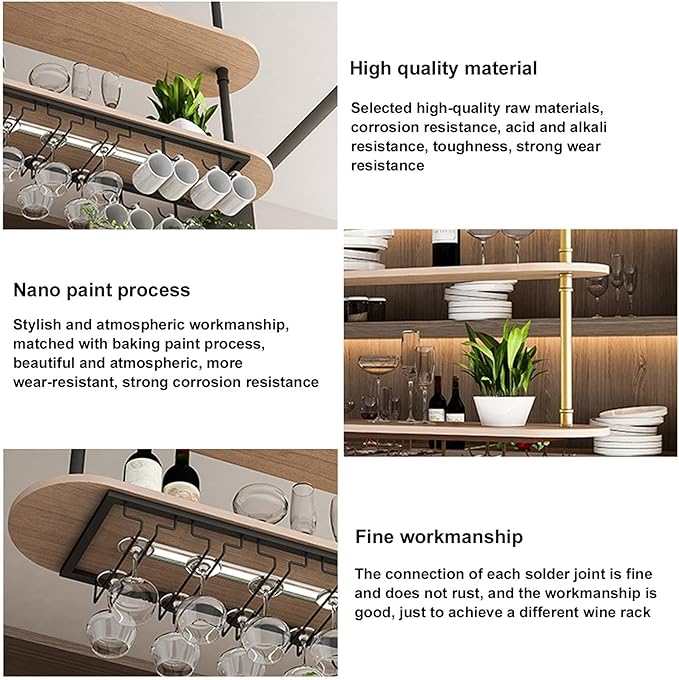 Ceiling Hanging Plant Stand Metal Wine Rack - LOFT Retro Iron Solid Wood , Wooden Hanging Wine Glass Holder, Ceiling Mounted Storage Rack, Industrial Ceiling Mount Shelves 2 Layer ( Color : Gold , Siz