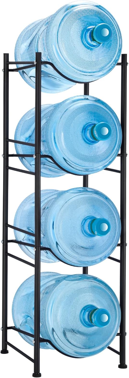 MOOACE 4-Tier Water Jug Rack, 5 Gallon Detachable Water Bottle Holder Organizer Storage Rack, Black