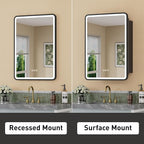 20 x 28 Inch LED Medicine Cabinet with Mirror, UL Certified Dimmable Lighted Bathroom Mirror Cabinet, Anti-Fog & Memory Function, 3 Color Modes, Recessed or Wall Mounted, Adjustable Shelf, Black