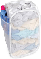 Smart Design Deluxe Mesh Pop Up Square Laundry Hamper w/ Side Pocket & Handles - VentilAir Fabric Collapsible Design - for Clothes & Laundry - Home - (Holds 2 Loads) (14 x 23 Inch) [White]