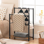 HOOBRO Free Standing Towel Rack for Bathroom, 22" L x 9.4" W x 31.5" H, 2 Tier Blanket Rack, Blanket Holder, Drying and Display Rack with Shelf, Rustic Brown and Black BF04LB01