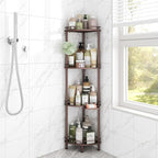 ELYKEN Corner Shower Caddy Standing, 4 Tier Rustproof Metal Shower Organizer with Soap Holder, Floor Shower Corner Shelf Rack Storage Stands with Adjustable Feet & 2 Hooks for Bathroom, Bronze