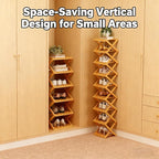 The 9-Tier No-Assembly Bamboo Rack, 2026 Upgraded Foldable Bamboo Shoe Rack, Space-Saving Organizer for Shoes, No Assembly Narrow Shoe Shelf for Entryway Closet Dorm (Nature,5-Tier)