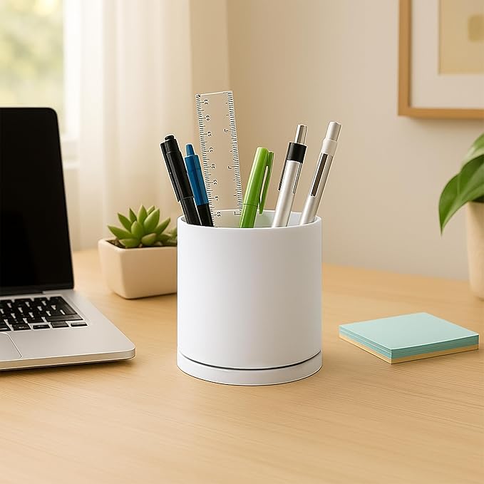 D'vine Dev 360° Rotating Utensil Holder – 5" Kitchen Utensil Crock for Countertop, Modern Cooking Tool Organizer for Kitchen Storage & Décor, White, 72-X-A-1