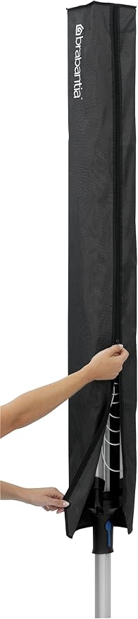 Brabantia Lift-O-Matic Advance Outdoor 4 Arm Clothesline (164 ft/Ø 1.97") Height Adjustable, Folding Clothes Drying Rack + Ground Spike, Cover + Bag of Clothespins (Gray)