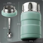 Earth&ME 17 OZ Soup Thermo for Hot & Cold Food for Kids, Vacuum Insulated Steel Lunch Container, Kids Wide Mouth Bento Thermal Food Jar, Warm Food Lunchbox Thermo Bowls with Spoon (Mint)