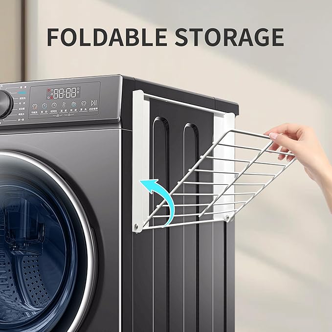 LEQ Clothes Drying Rack Magnetic Folding Shelf for Clothes and Towels, Magnet Rack Mount on Washing Machine Fridge, Durable Folding Rack for Laundry Room Bathroom Kitchen