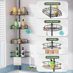 HAMITOR Shower Caddy Tension Pole: 4-Tier Rustproof Bathroom Corner Shelf Organizer for Renters - No Drill Large Shampoo Storage Rack - Adjustable 47-121 Inch - Space Saving Bathtub Accessory - Black
