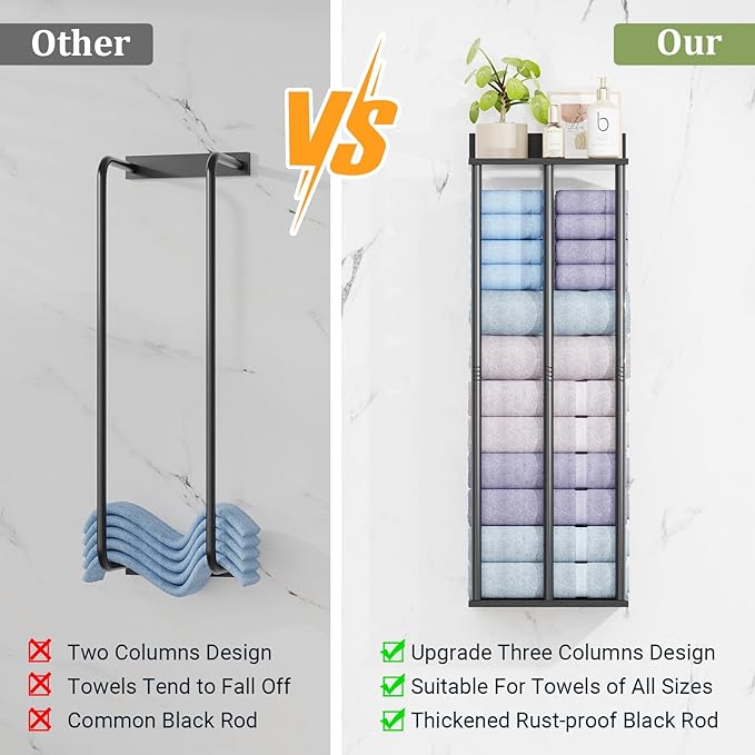 Large Towel Racks for Bathroom Wall Mounted, Updated 3 Bar Bath Towel Holder for Bathroom Wall, 34'' Bath Towel Rack for Bathrooms, Metal Small Bathrooms Towel Storage Rack, RV Towels Rack, Balck
