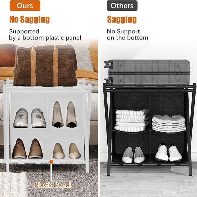 Luggage Rack for Guest Room, Folding Suitcase Stand with Fabric Storage Shelf, Luggage Holder, Steel Foldable Luggage Stand for Guest Room, Bedroom, Hotel, White