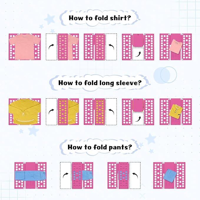 Geniusidea Shirt Folding Board Kids Clothes Folder, Quickly Fold Shirts & Pants & Small Clothes, Laundry Folding Tool with Space-Saving Design, Durable Material Easy Storage Organizer Pink