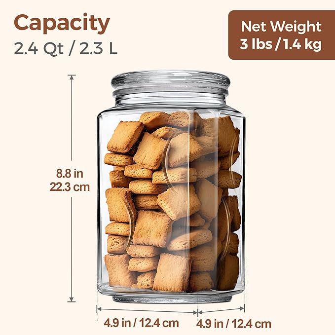 ComSaf 78 oz Glass Jars with Lids, 2.4 QT Large Glass Food Storage Containers with Lids, Tall Flour Sugar Storage Containers, Half Gallon Jar Wide Mouth for Kitchen Storage, large cookie jar