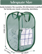 Durable Collapsible Laundry Baskets, Tear-resistant Pop Up Hamper for Laundry, Foldable Clothes Hamper with Reinforced Carry Handles Handy Pocket for Laundry Room, Bathroom, Dorm or Travel Emerald