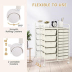LUARANE Rolling Cart with 15 Drawers, Craft Storage Cart with Portable Handles & Lockable Wheels, Mobile Toys Organizer, Large Capacity Utility Drawer Cart Home Office School Teacher (White)
